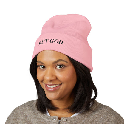 BUT GOD Embroidered Cuffed Beanie — Minimal Faith Knit Hat