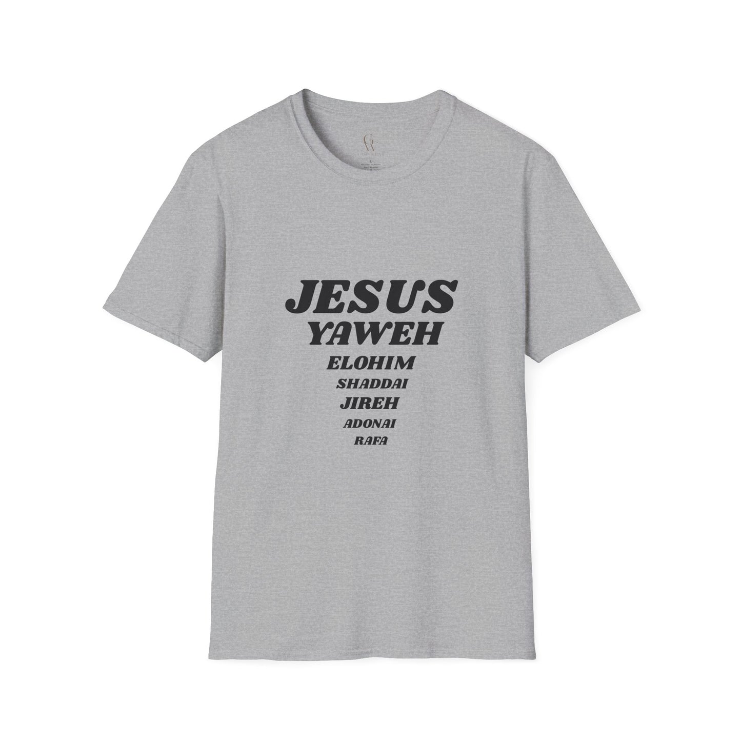 Jesus Yahweh Names T-Shirt — Faith-Based Christian Tee Featuring Elohim, Shaddai, Jireh