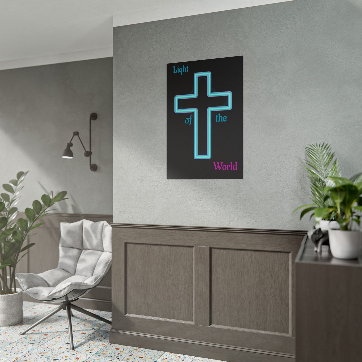 Neon Cross Poster — "Light of the World" Rolled Wall Art