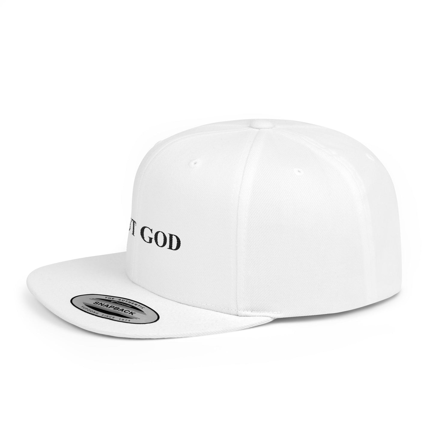 But God Flat Bill Snapback Hat — Minimal Faith Embroidered Cap