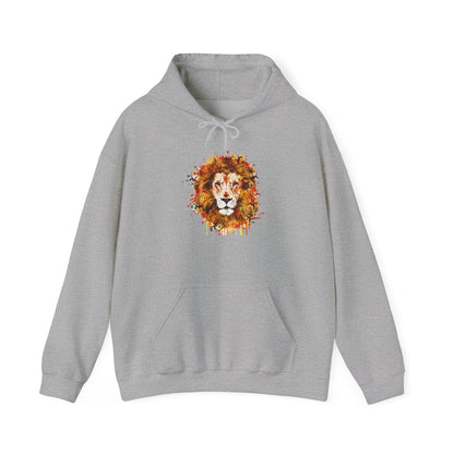 Lion Watercolor Hoodie — Vibrant Autumn Mane Graphic Sweatshirt