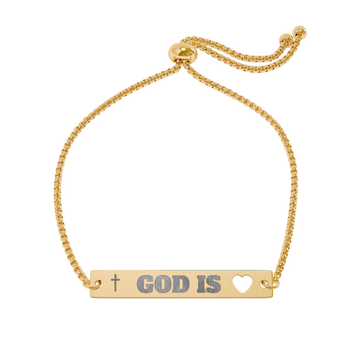 Engraved Heart Bar Bracelet — "God Is Love" Adjustable Chain