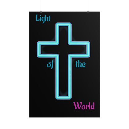 Neon Cross Poster — "Light of the World" Rolled Wall Art