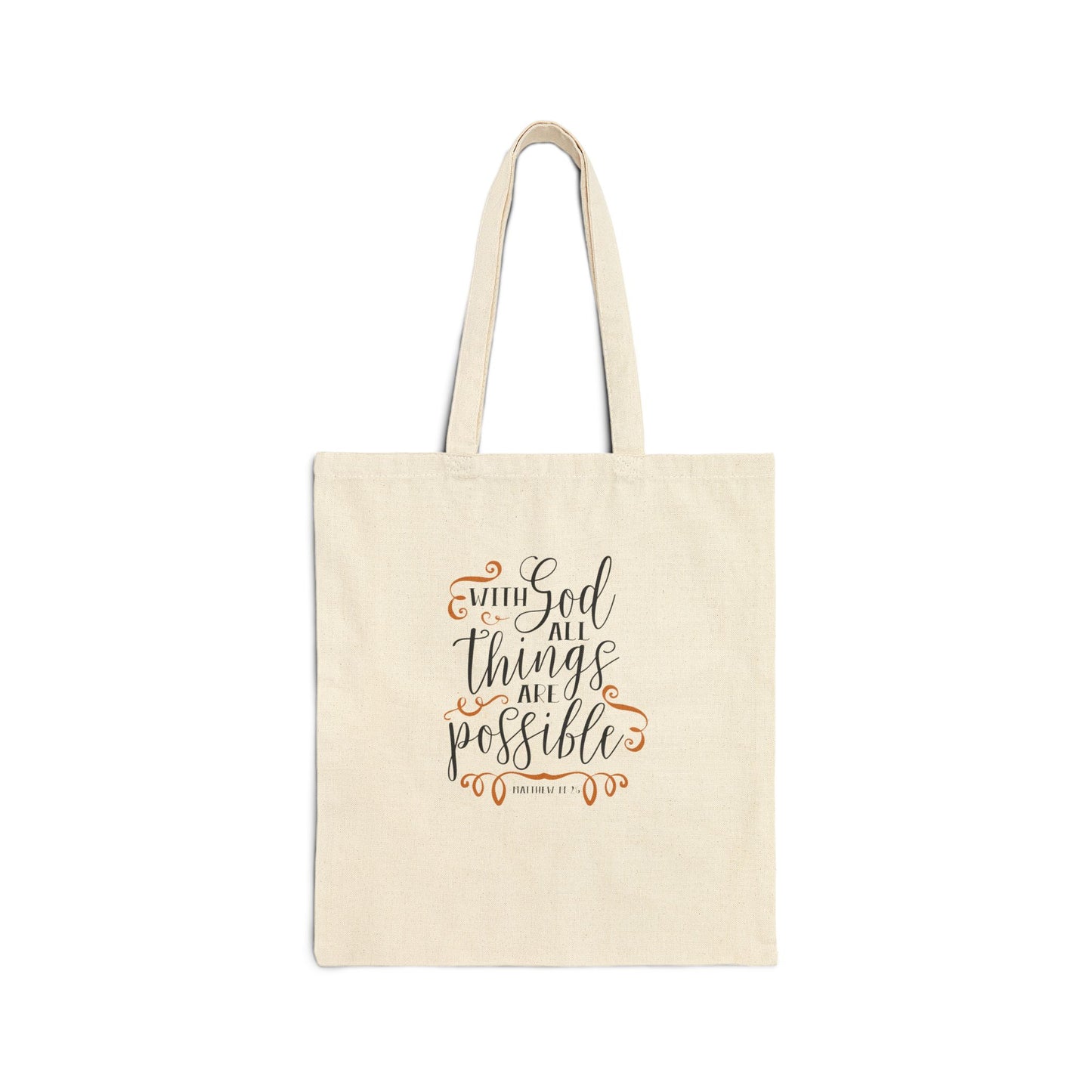 Inspirational Canvas Tote Bag — "With God All Things Are Possible" Scripture Tote