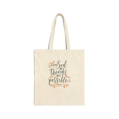 Inspirational Canvas Tote Bag — "With God All Things Are Possible" Scripture Tote