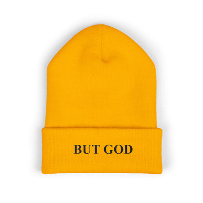 BUT GOD Embroidered Cuffed Beanie — Minimal Faith Knit Hat