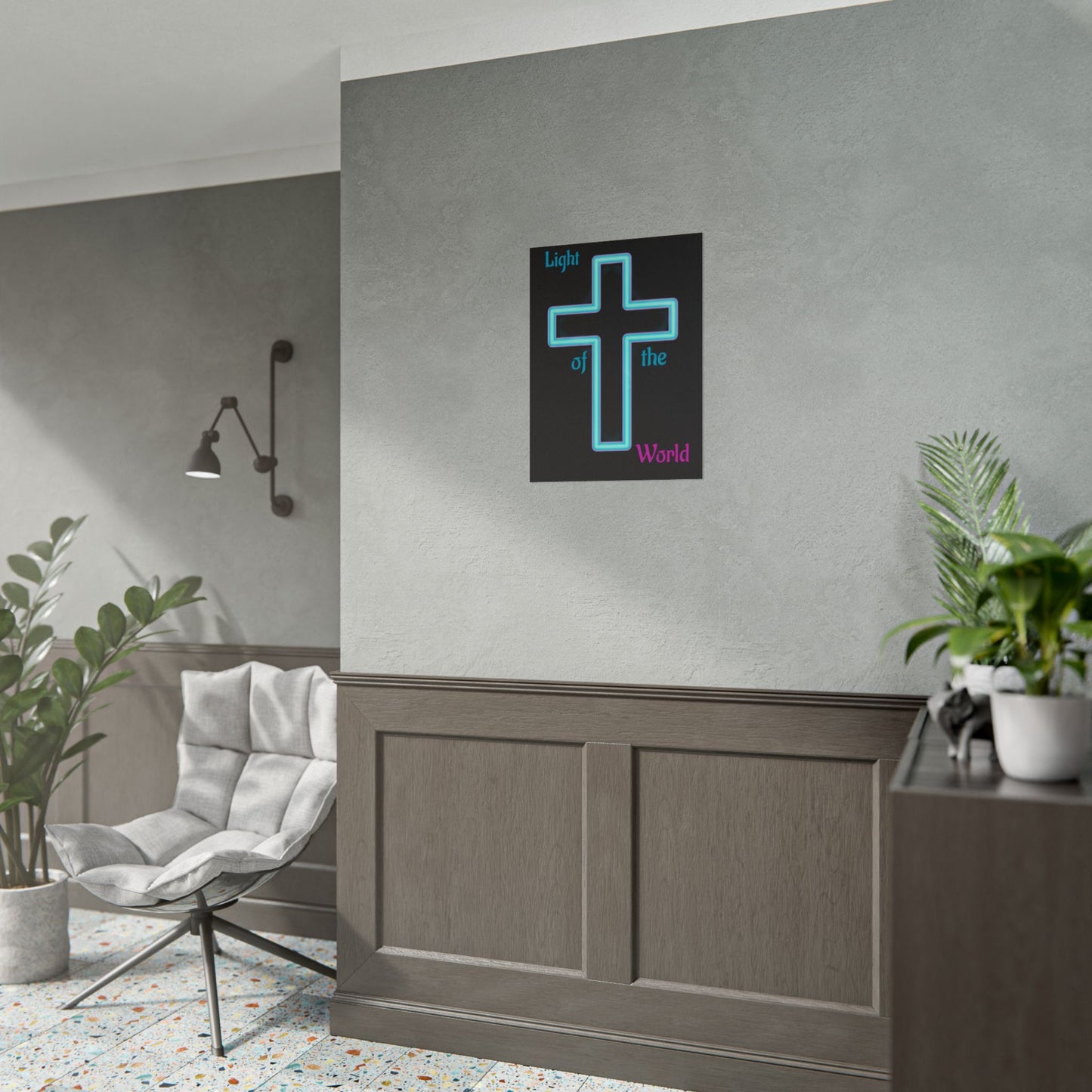 Neon Cross Poster — "Light of the World" Rolled Wall Art