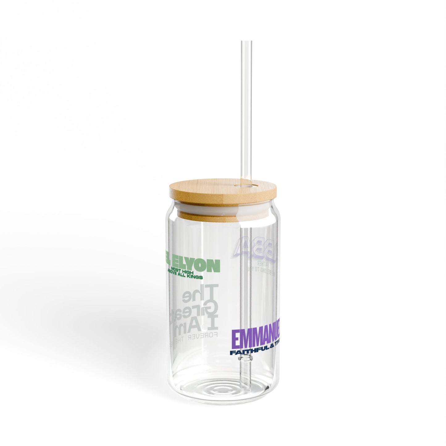 Personalized 16oz Sipper Glass Jar with Bamboo Lid & Straw — Custom Name Drink Tumbler