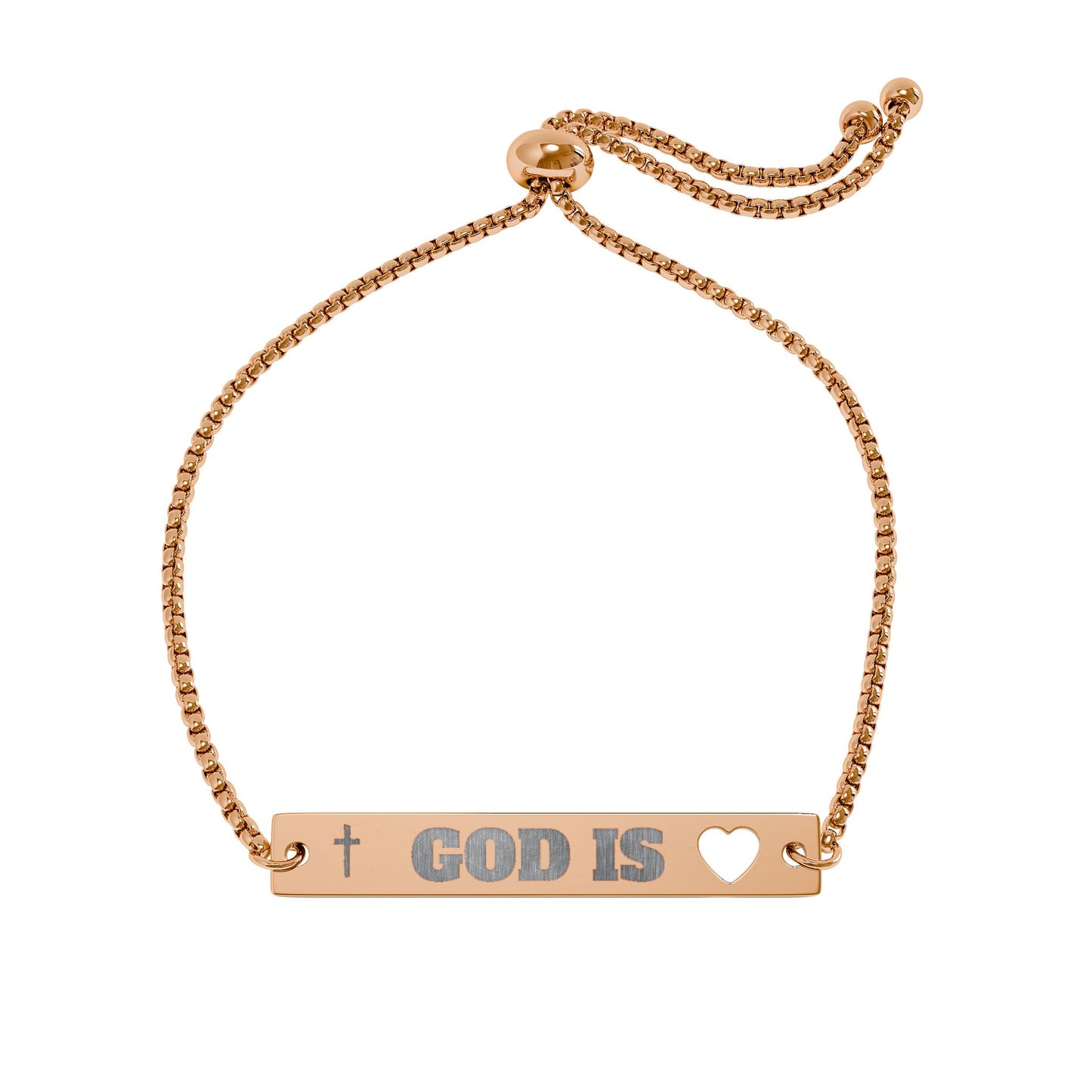 Engraved Heart Bar Bracelet — "God Is Love" Adjustable Chain