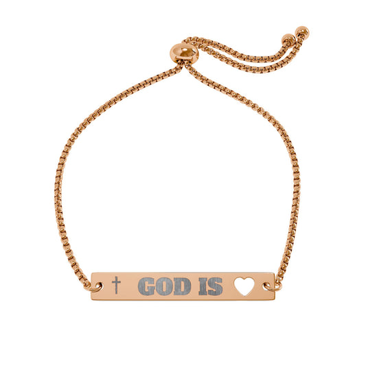 Engraved Heart Bar Bracelet — "God Is Love" Adjustable Chain