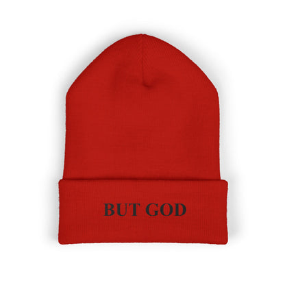 BUT GOD Embroidered Cuffed Beanie — Minimal Faith Knit Hat
