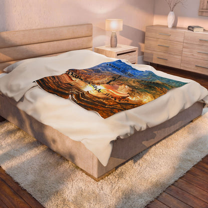 Velveteen Plush Blanket — "Walking on the Water, Dancing on the Waves" Christian Cross Ocean Throw
