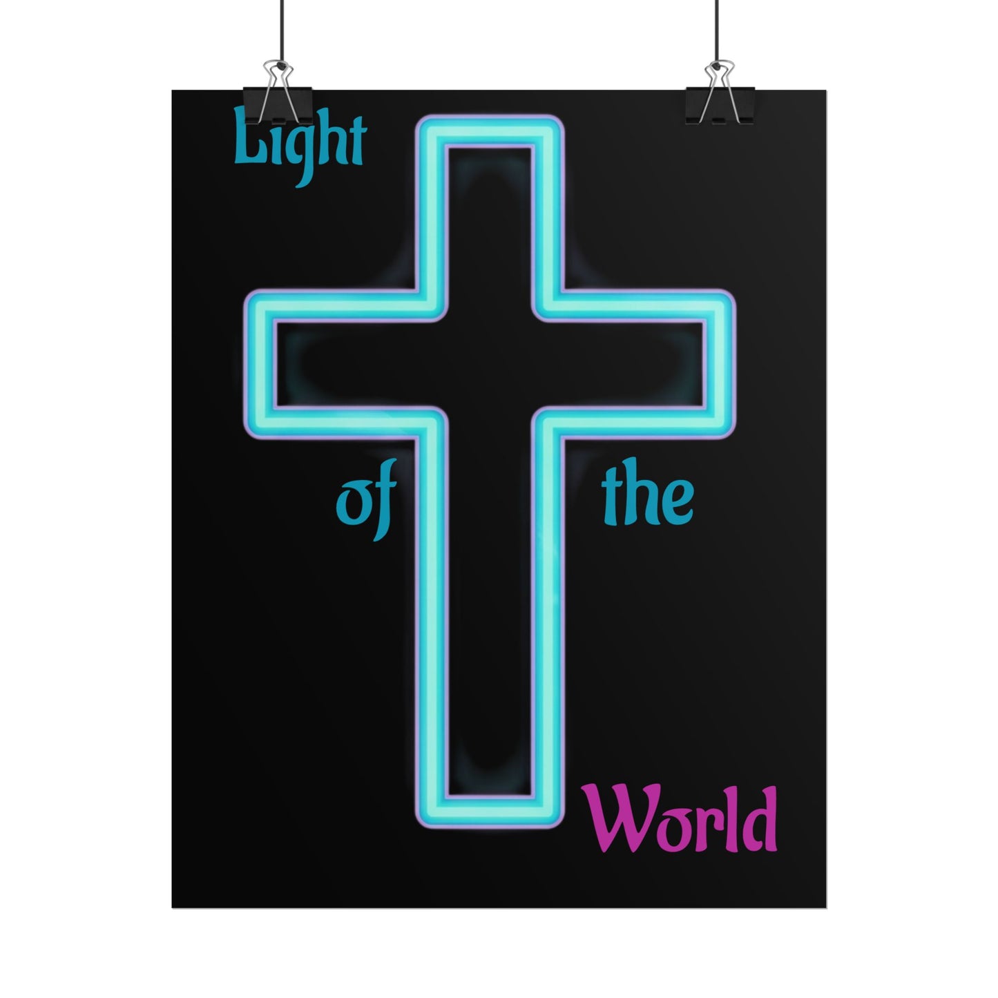 Neon Cross Poster — "Light of the World" Rolled Wall Art