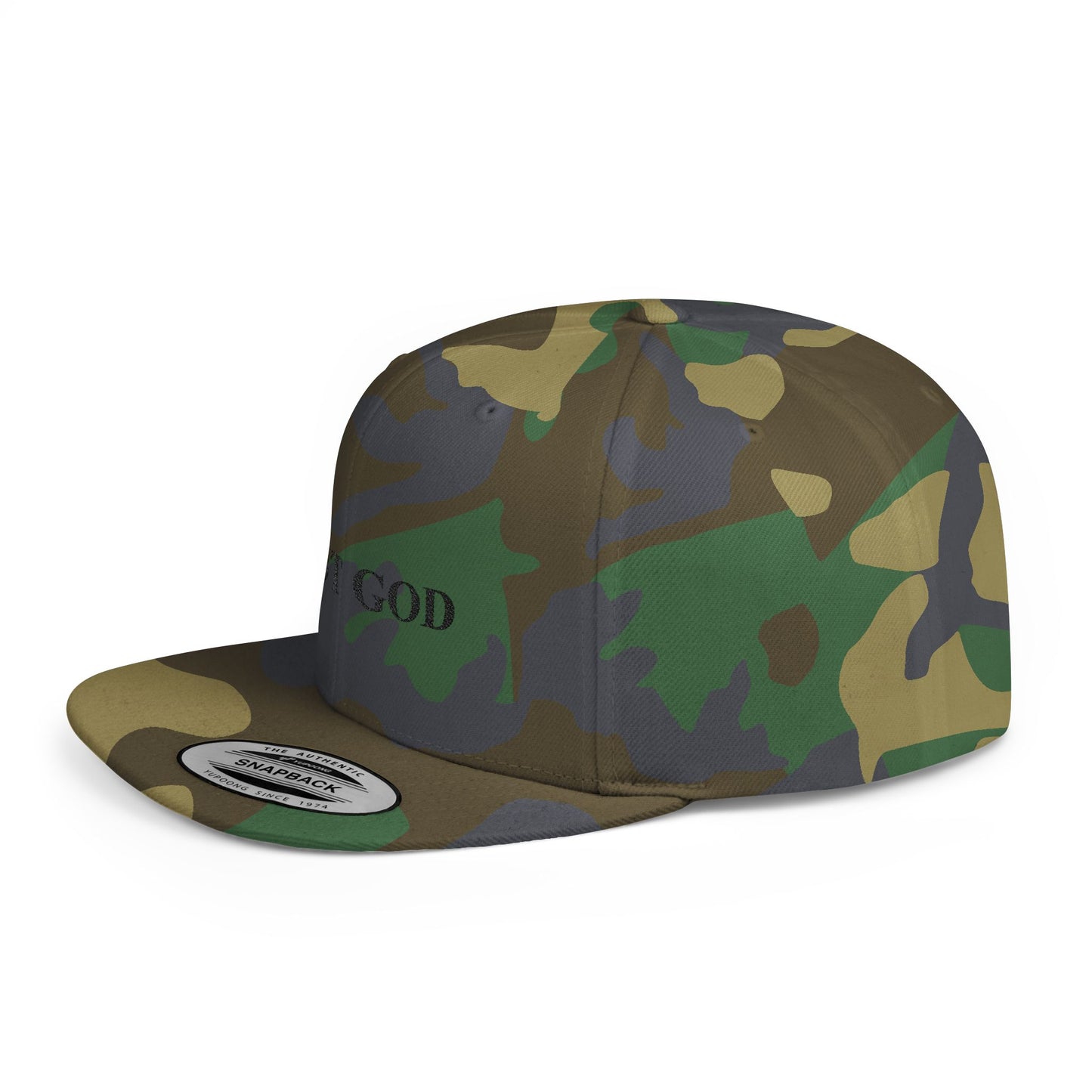 But God Flat Bill Snapback Hat — Minimal Faith Embroidered Cap