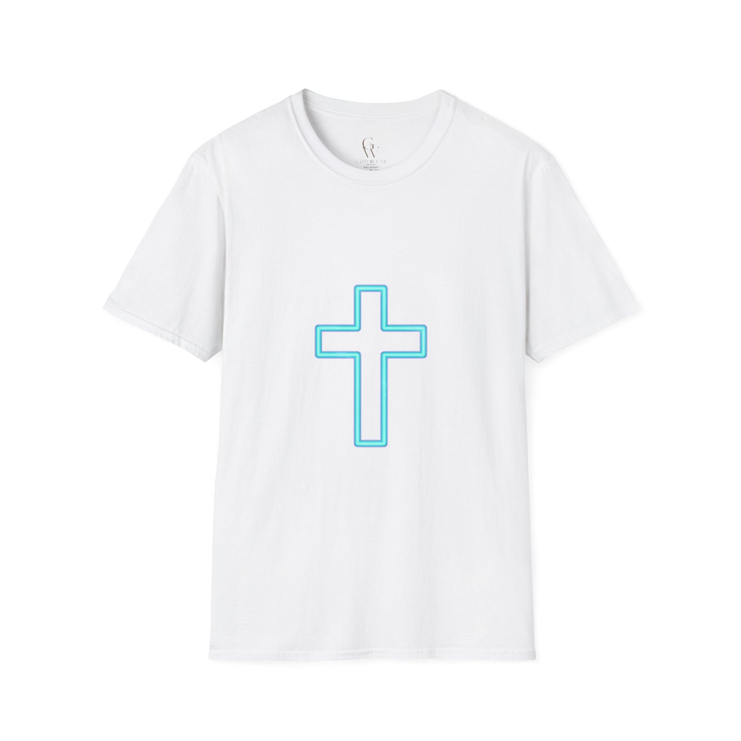Neon Outline Cross T-Shirt — Minimal Christian Faith Graphic Tee