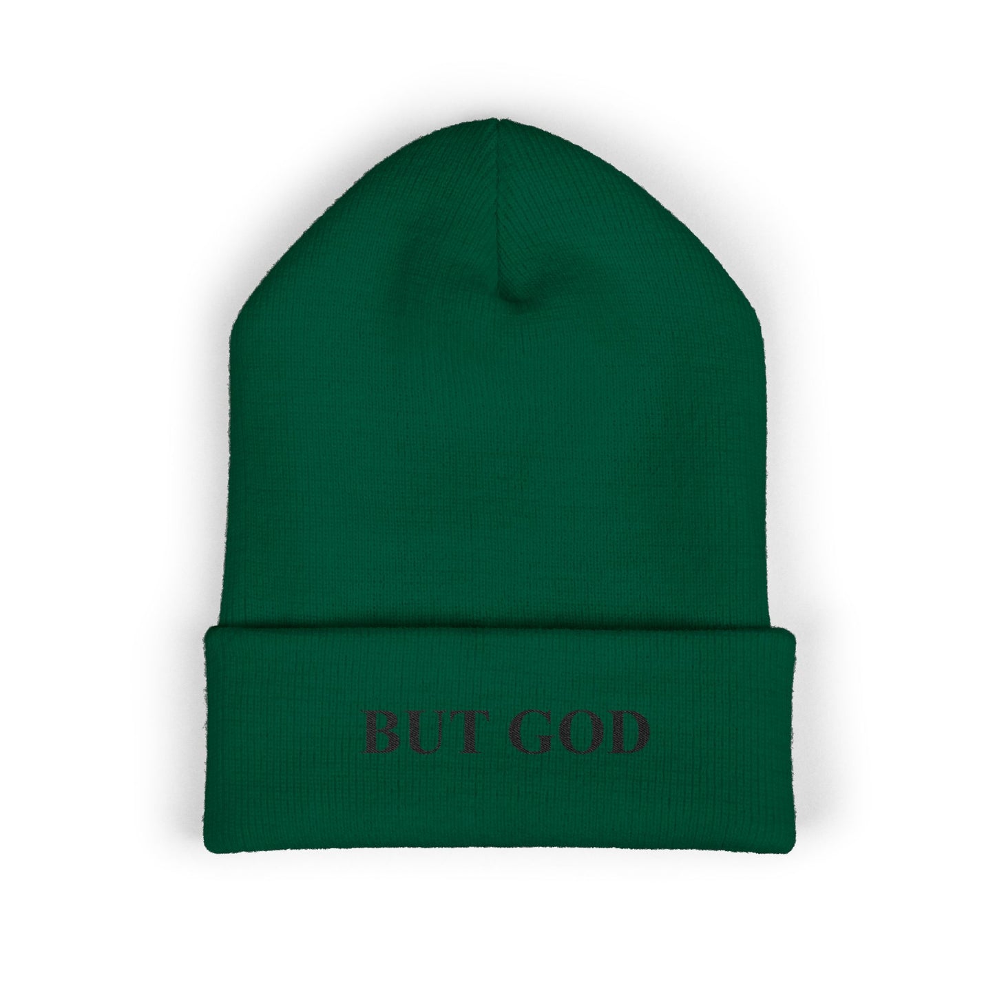 BUT GOD Embroidered Cuffed Beanie — Minimal Faith Knit Hat