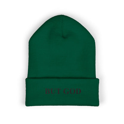 BUT GOD Embroidered Cuffed Beanie — Minimal Faith Knit Hat
