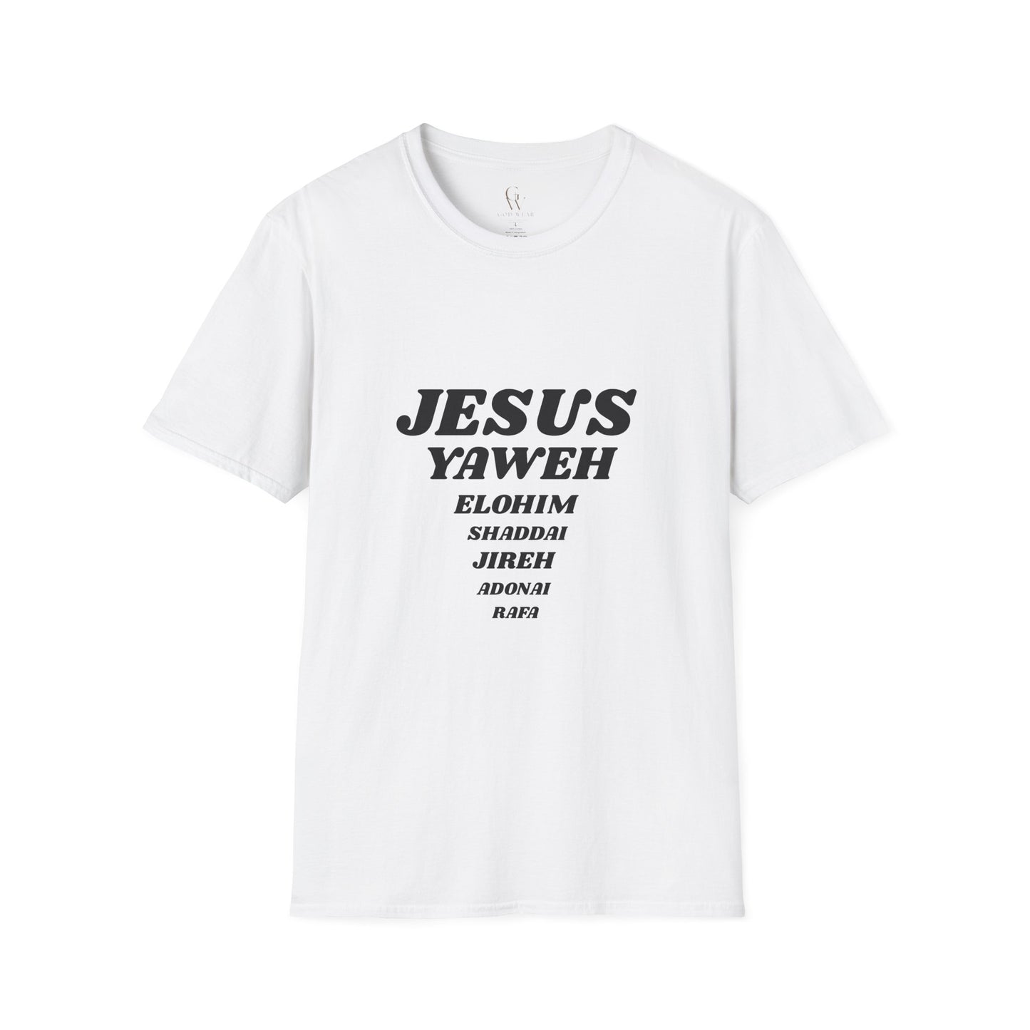 Jesus Yahweh Names T-Shirt — Faith-Based Christian Tee Featuring Elohim, Shaddai, Jireh