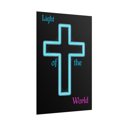 Neon Cross Poster — "Light of the World" Rolled Wall Art