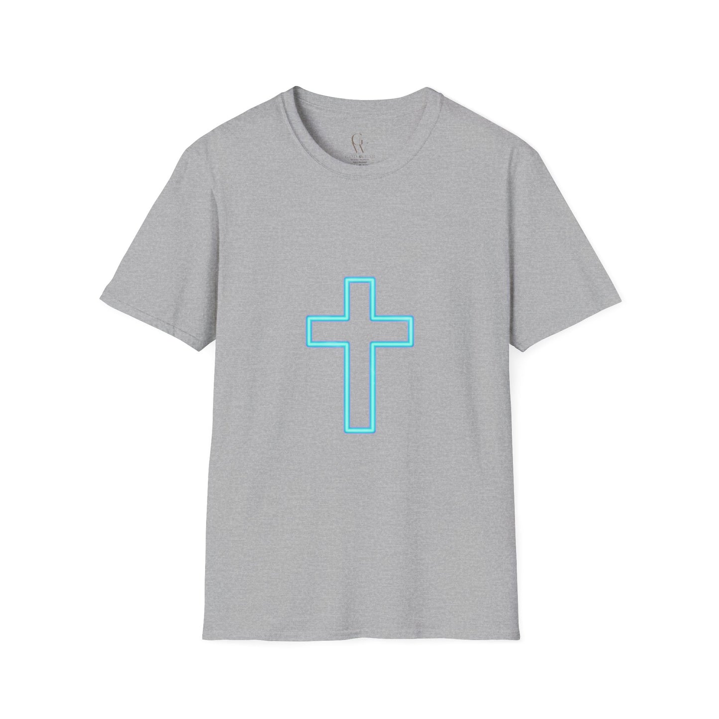 Neon Outline Cross T-Shirt — Minimal Christian Faith Graphic Tee