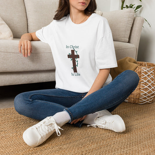 Christian T-Shirt — "In Christ Is Life" Cross Faith Tee
