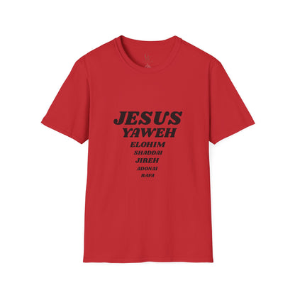 Jesus Yahweh Names T-Shirt — Faith-Based Christian Tee Featuring Elohim, Shaddai, Jireh