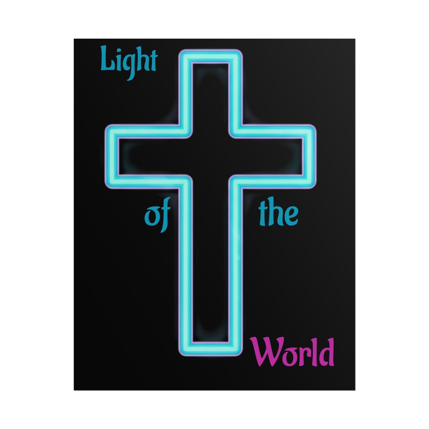 Neon Cross Poster — "Light of the World" Rolled Wall Art