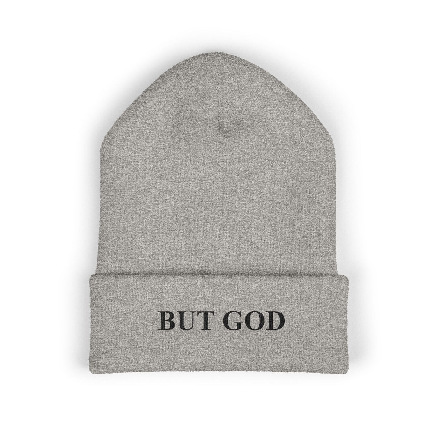 BUT GOD Embroidered Cuffed Beanie — Minimal Faith Knit Hat