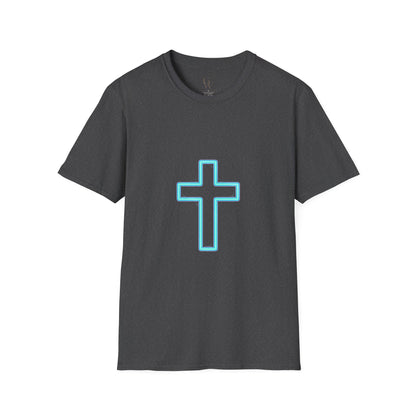 Neon Outline Cross T-Shirt — Minimal Christian Faith Graphic Tee