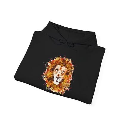 Lion Watercolor Hoodie — Vibrant Autumn Mane Graphic Sweatshirt