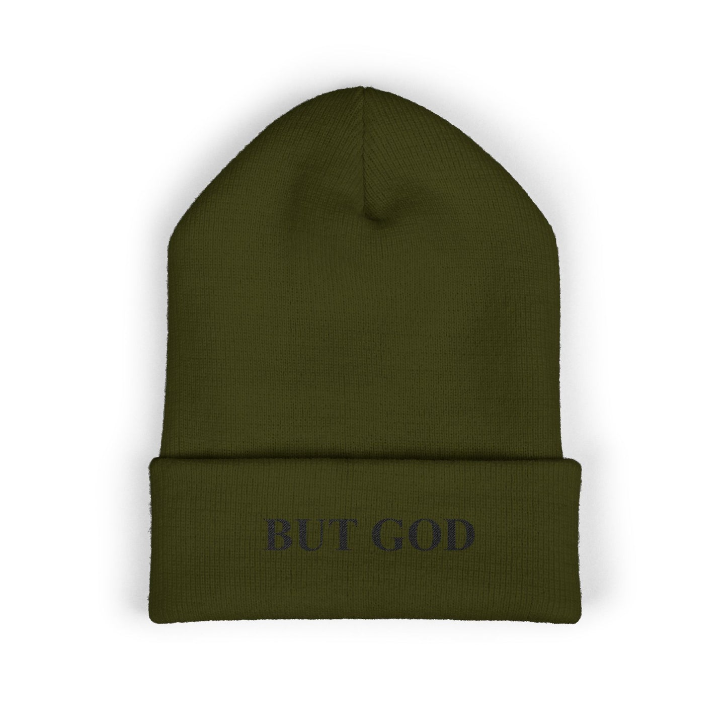 BUT GOD Embroidered Cuffed Beanie — Minimal Faith Knit Hat