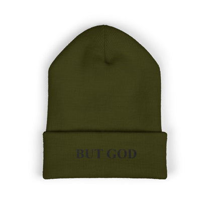 BUT GOD Embroidered Cuffed Beanie — Minimal Faith Knit Hat