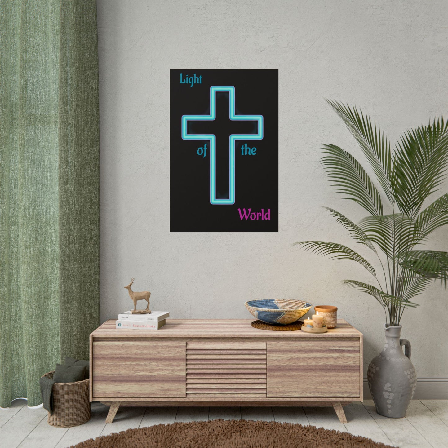 Neon Cross Poster — "Light of the World" Rolled Wall Art