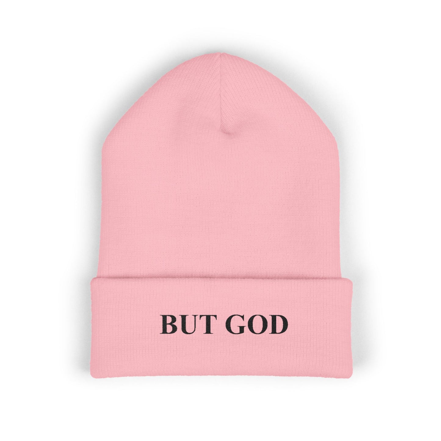 BUT GOD Embroidered Cuffed Beanie — Minimal Faith Knit Hat