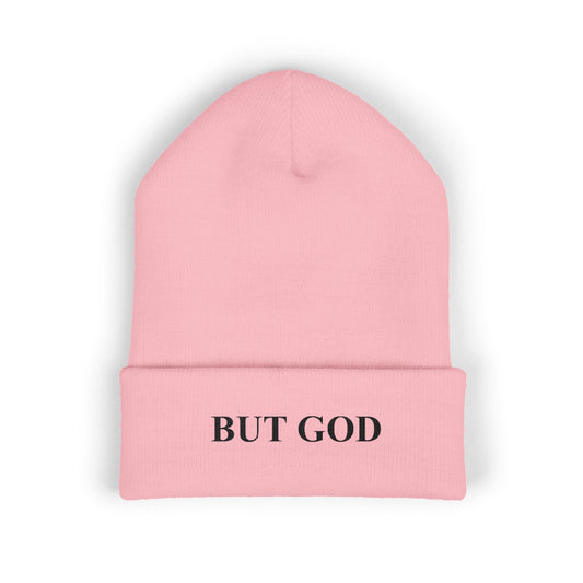 BUT GOD Embroidered Cuffed Beanie — Minimal Faith Knit Hat