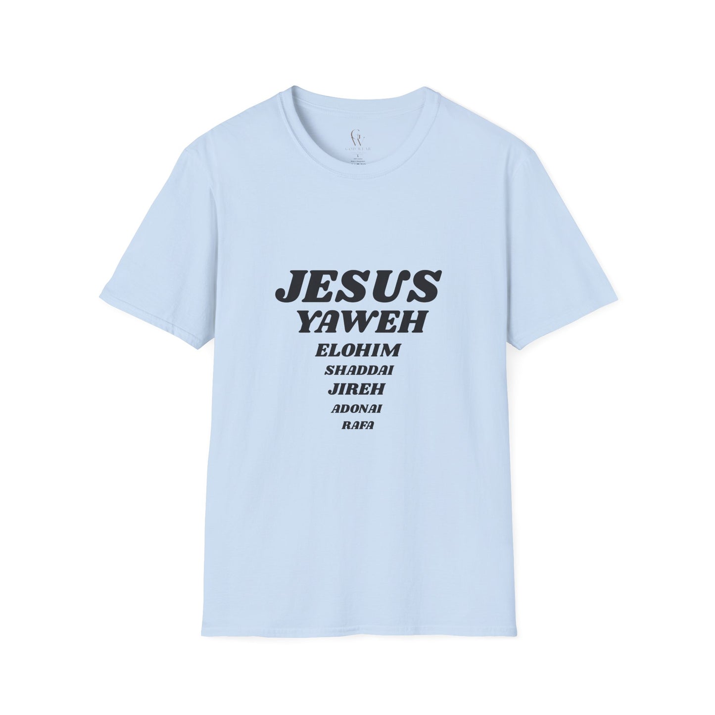 Jesus Yahweh Names T-Shirt — Faith-Based Christian Tee Featuring Elohim, Shaddai, Jireh