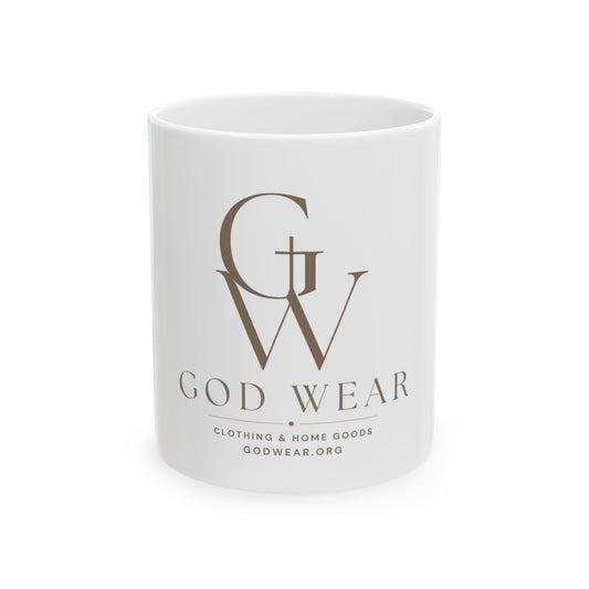 God Wear Logo Ceramic Mug — Faith-Inspired Coffee Cup (11oz & 15oz)