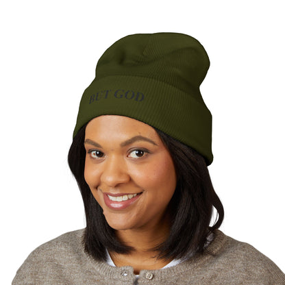 BUT GOD Embroidered Cuffed Beanie — Minimal Faith Knit Hat