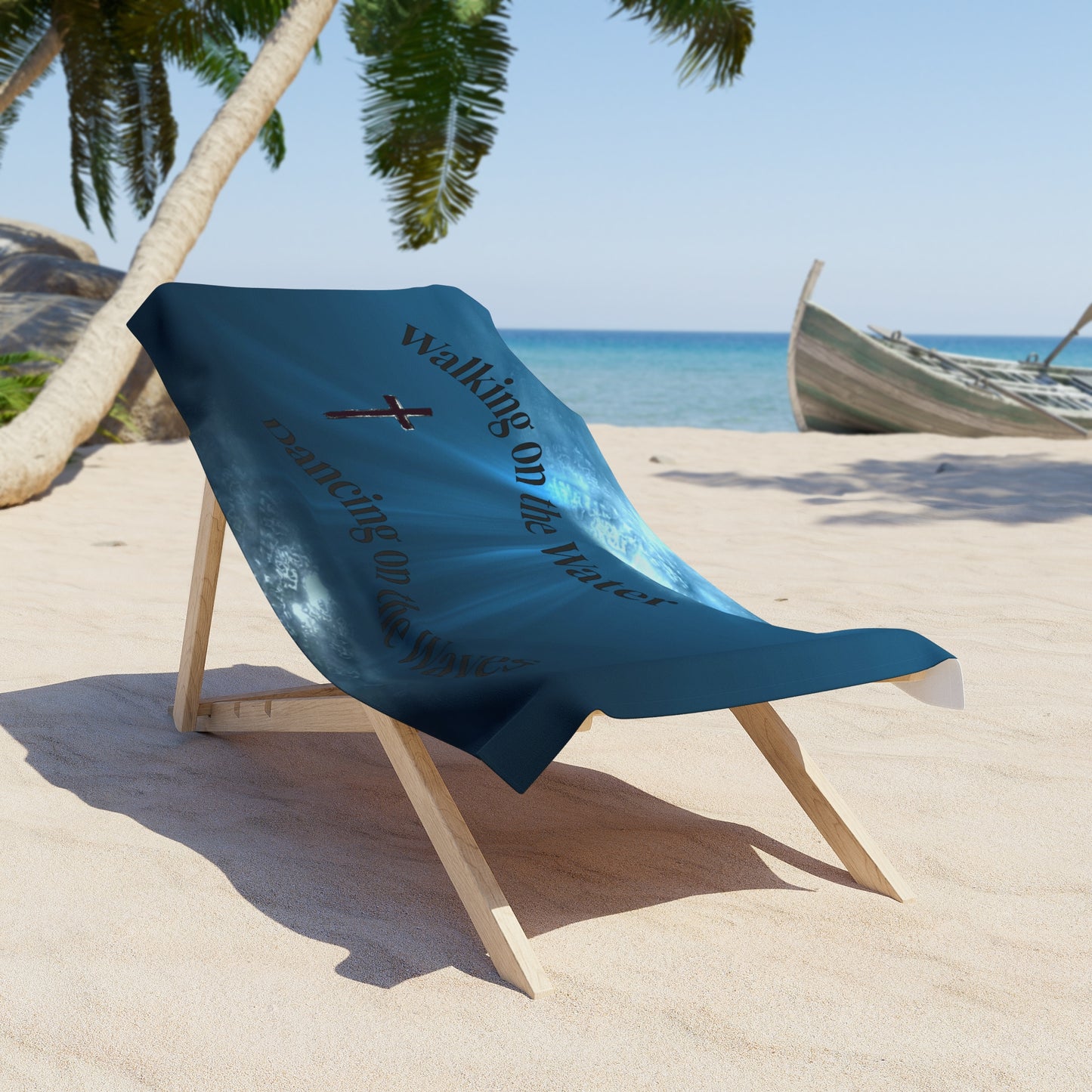 Beach Towel - "Walking on the Water, Dancing on the Waves" Christian Cross Ocean Design