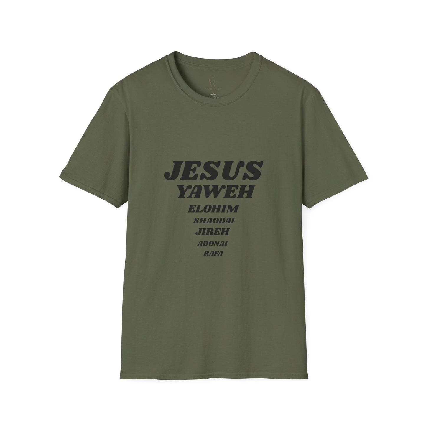 Jesus Yahweh Names T-Shirt — Faith-Based Christian Tee Featuring Elohim, Shaddai, Jireh