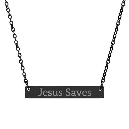 Jesus Saves Engraved Bar Necklace — Christian Horizontal Pendant