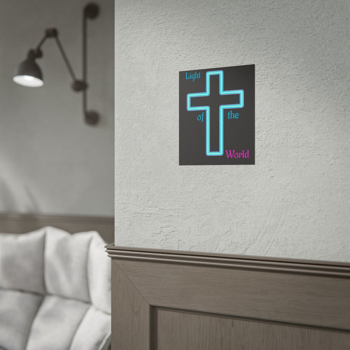 Neon Cross Poster — "Light of the World" Rolled Wall Art