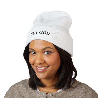 BUT GOD Embroidered Cuffed Beanie — Minimal Faith Knit Hat